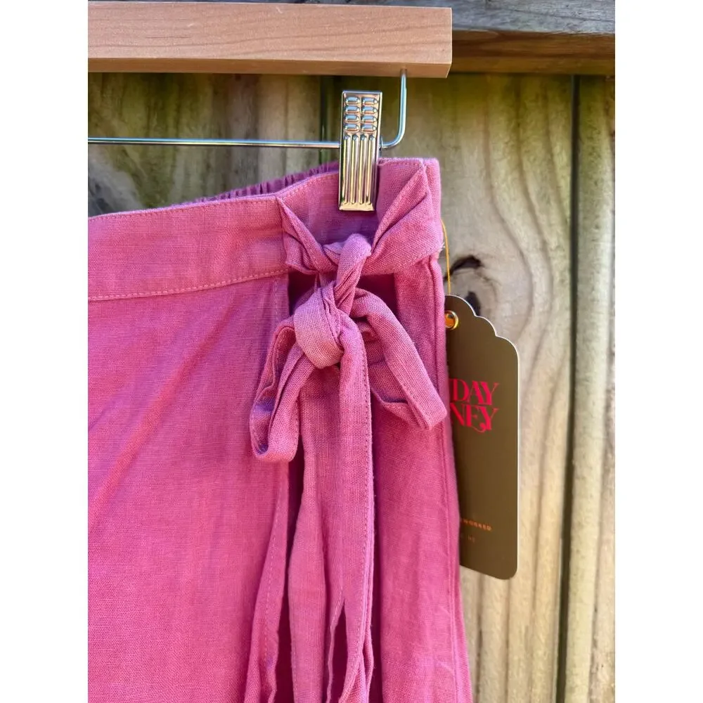 Hand-Dyed Fuchsia Linen Wrap Midi Skirt